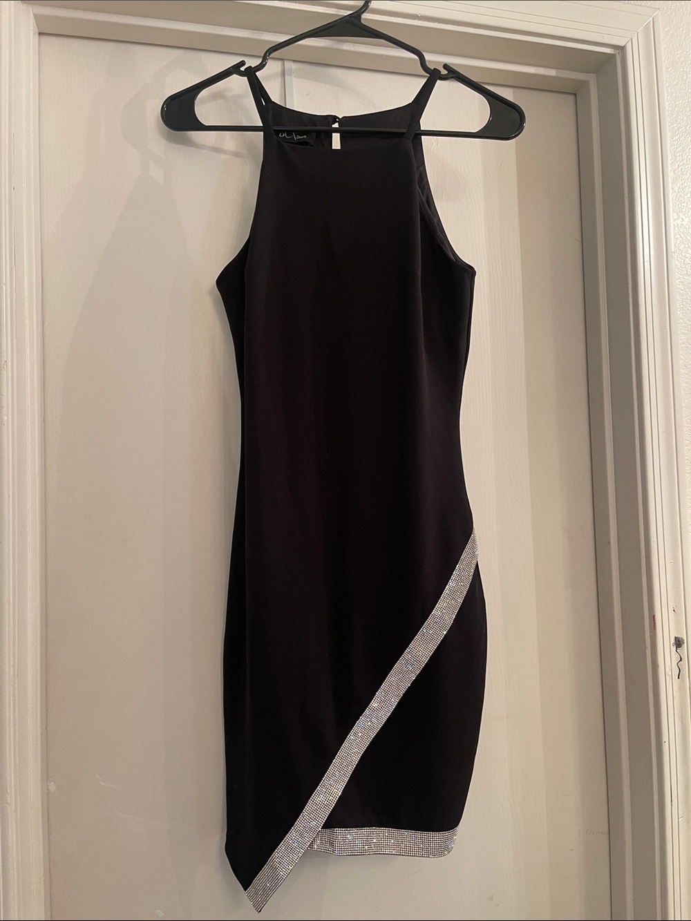 BCX Black Mini Dress with Silver Diagonal Trim